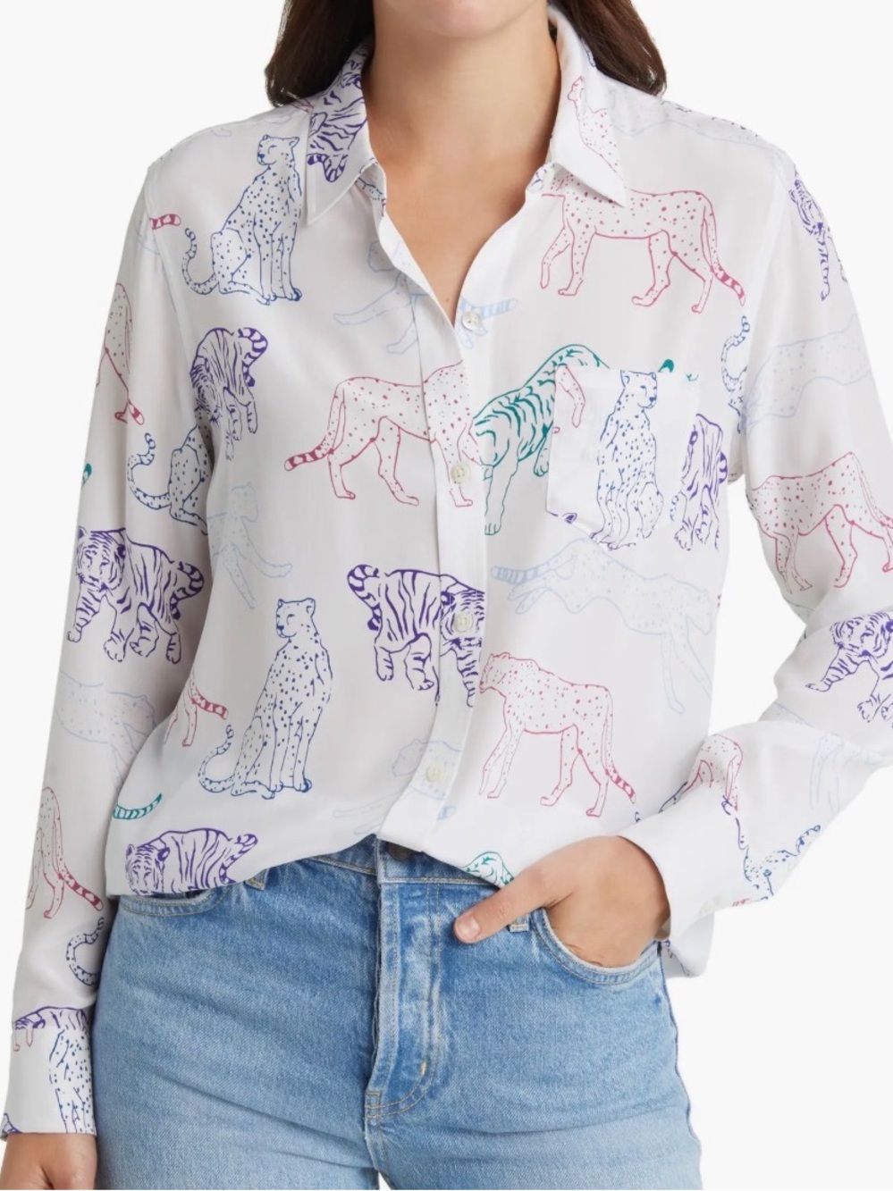 Rails Kate Wildcat Print Button-Up Silk Blouse - M (8/10)